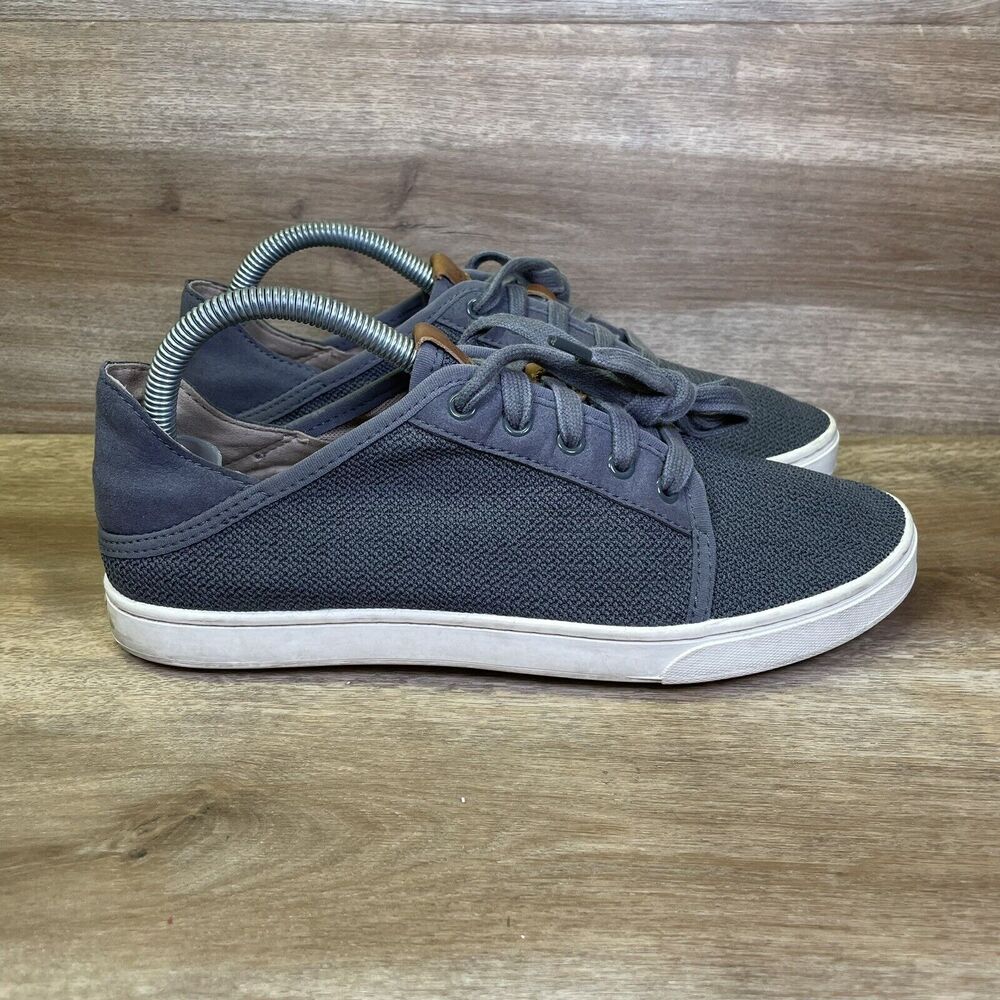 Olukai Pehuea Li Shoes Womens 9 Gray Comfort Knit Slip On Lace Up Sneakers